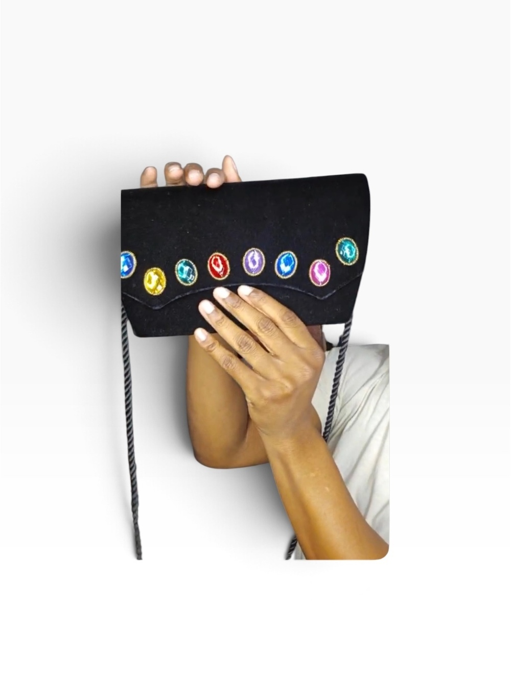 Black Velvet Multicolor Jeweled Evening Clutch